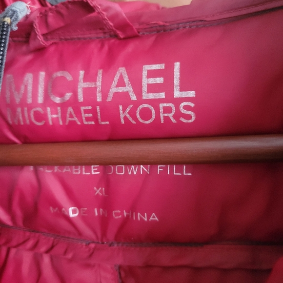 Michael Kors Jacket Womens XL Gray And Pink  Down Puffer Zip Up  Hoodie Coat - Picture 2 of 6